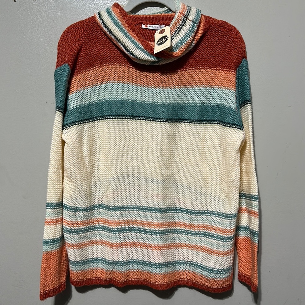 Staccato Frida Rust Stripe Cowl Neck Sweater Size M